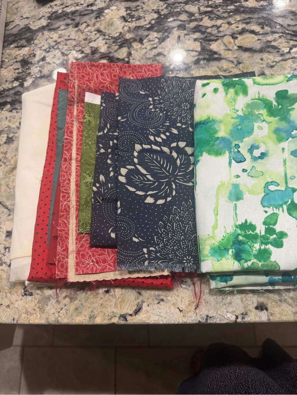 Assorted Home Fabric Bundle Green, Navy, Red White 1.3lbs canvas 36x45” + more